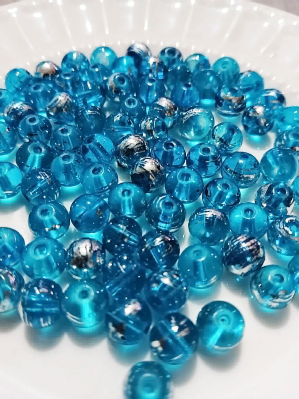 Bulk Lot of 8mm Silver Shine Abstract Glass Beads